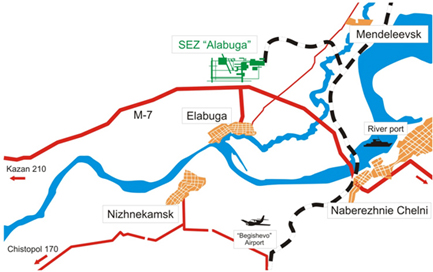 Карта экономической зоны алабуга с обозначениями заводов